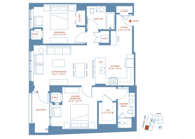 detailed floor plan of Apartment 1001